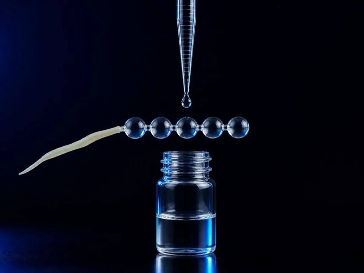 Matrixyl: el péptido (cinco aminoácidos unidos a un ácido graso, el palmítico) y su disolución en un vial