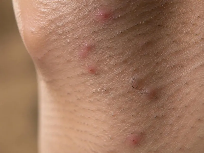 Piel del cuello recién afeitada, con granitos rojos.