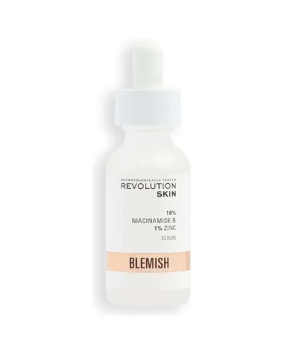 Frasco blanco con cuentagotas de 10% Niacinamide + 1% Zinc sobre fondo blanco