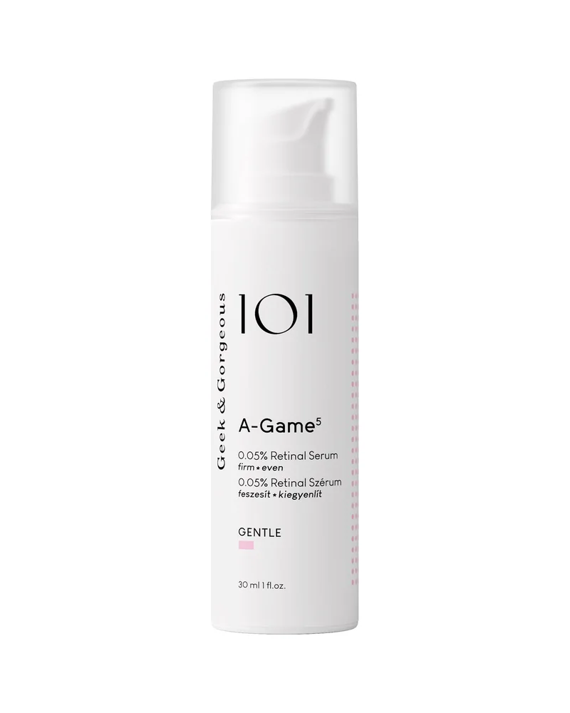 Envase airless blanco de A-Game 5 sobre fondo blanco