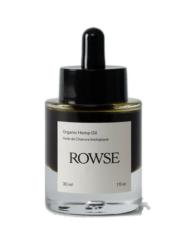 Envase de Aceite de Cáñamo Orgánico de Rowse sobre fondo blanco