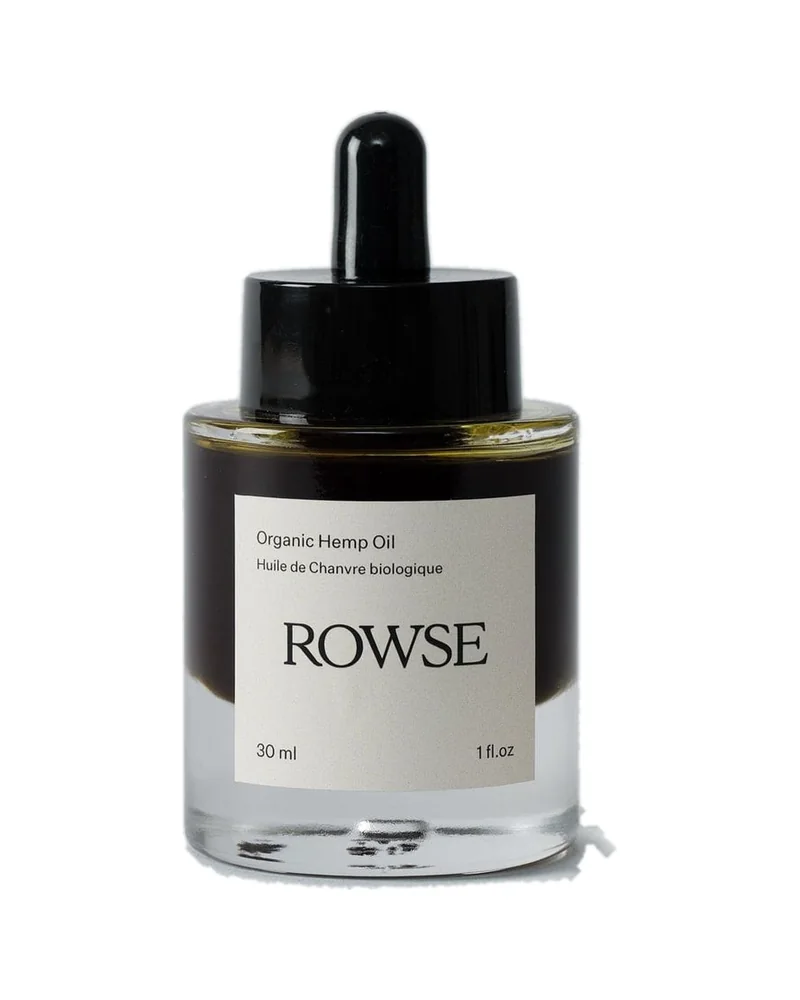 Envase de Aceite de Cáñamo Orgánico de Rowse sobre fondo blanco