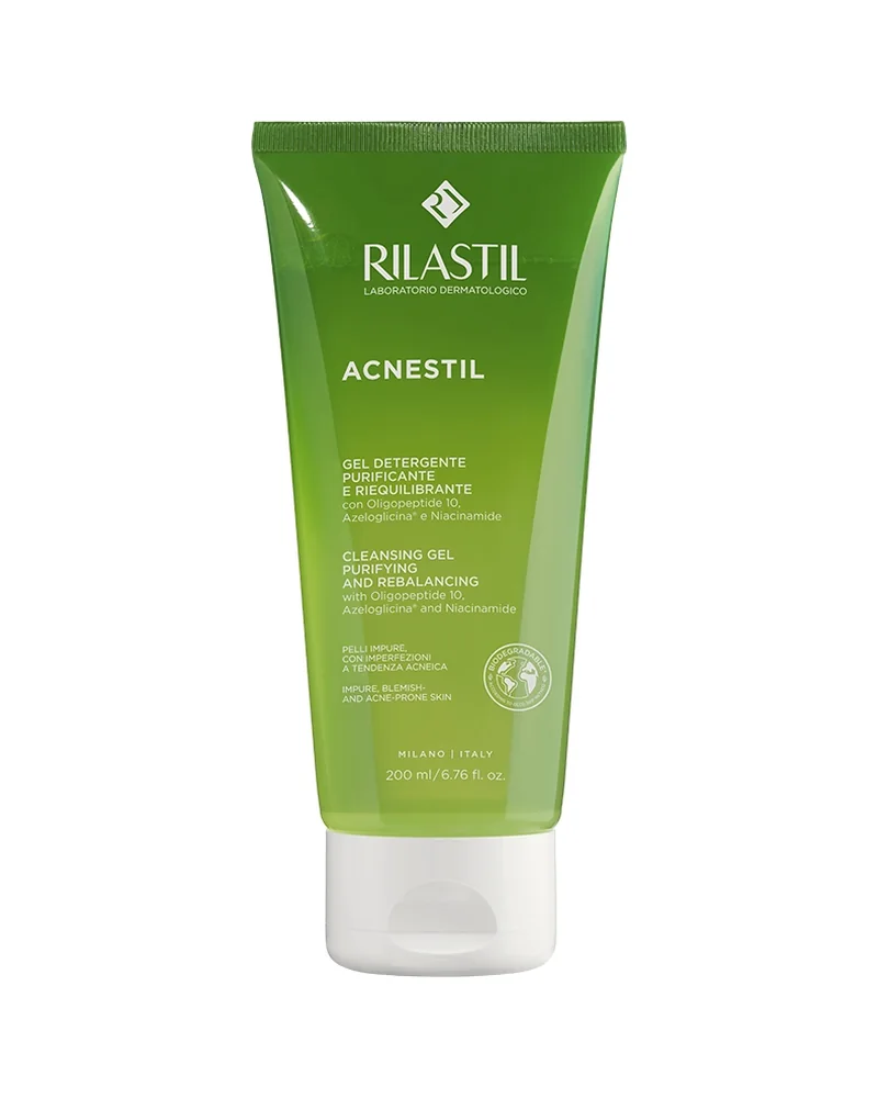 Envase de Acnestil Gel Limpiador sobre fondo blanco