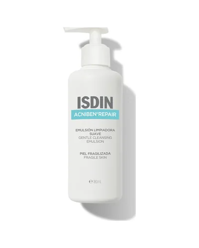 Envase de Acniben Repair Emulsión Limpiadora Suave sobre fondo blanco