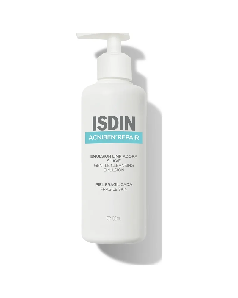 Envase de Acniben Repair Emulsión Limpiadora Suave sobre fondo blanco