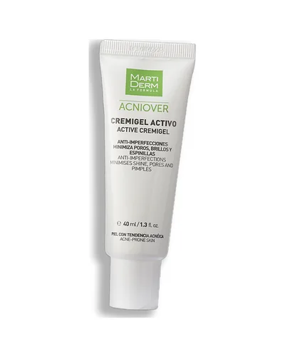 Envase de Acniover Cremigel Activo sobre fondo blanco