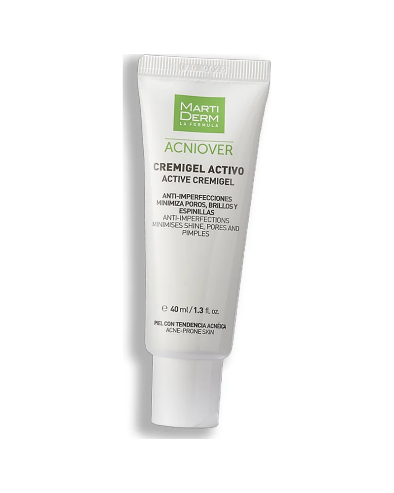 Envase de Acniover Cremigel Activo sobre fondo blanco
