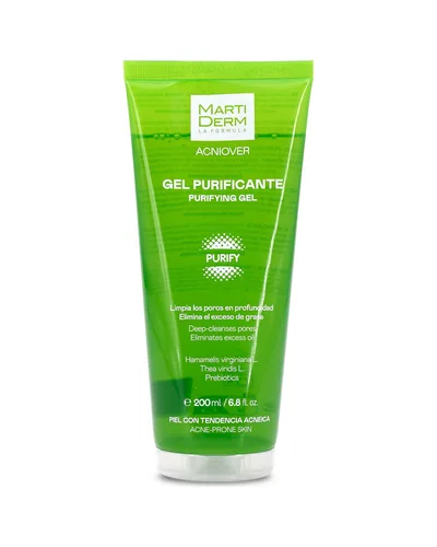 Envase de Acniover Gel Purificante sobre fondo blanco