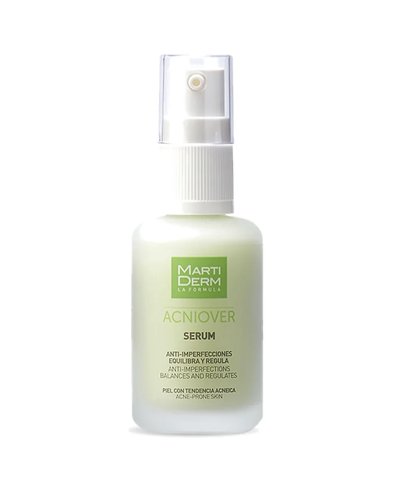 Envase de Acniover Serum sobre fondo blanco