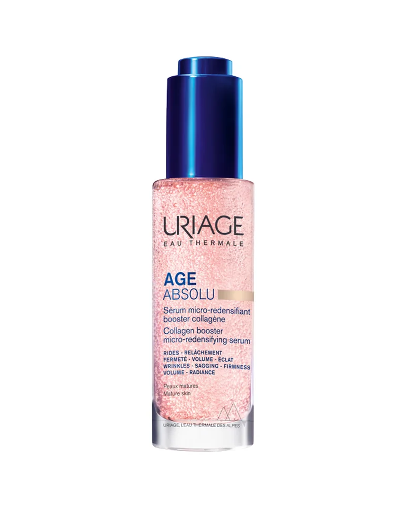 Envase de Age Absolu Sérum de Uriage sobre fondo blanco