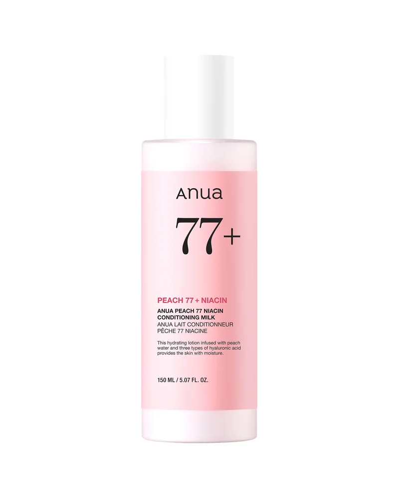 Envase de Peach 77 Niacin Conditioning Milk sobre fondo blanco
