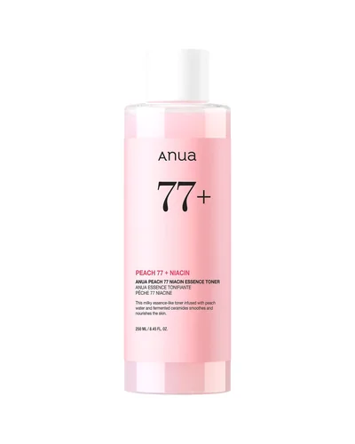 Envase de Peach 77 Niacin Essence Toner sobre fondo blanco