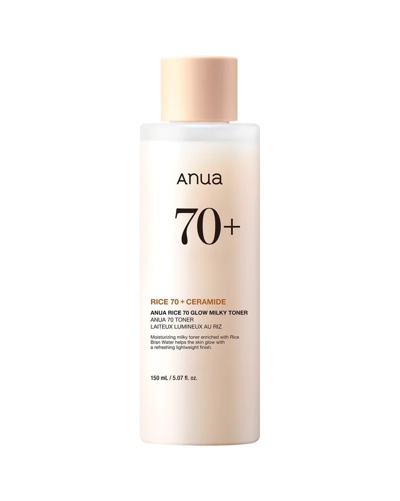 Envase de Rice 70 Glow Milky Toner sobre fondo blanco