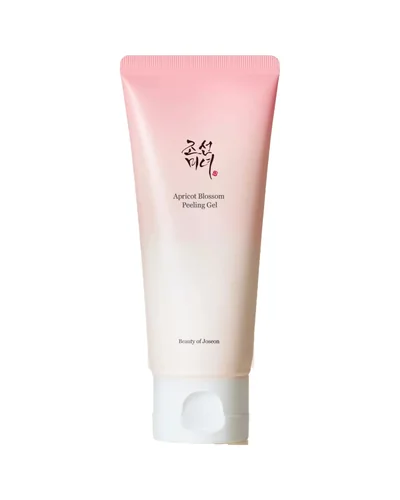Envase de Apricot Blossom Peeling Gel sobre fondo blanco