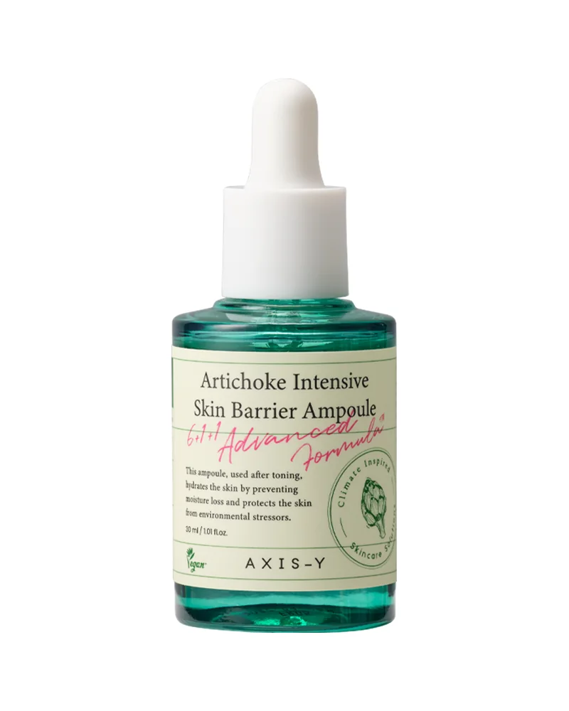 Frasco con cuentagotas de Artichoke Intensive Skin Barrier Ampoule sobre fondo blanco