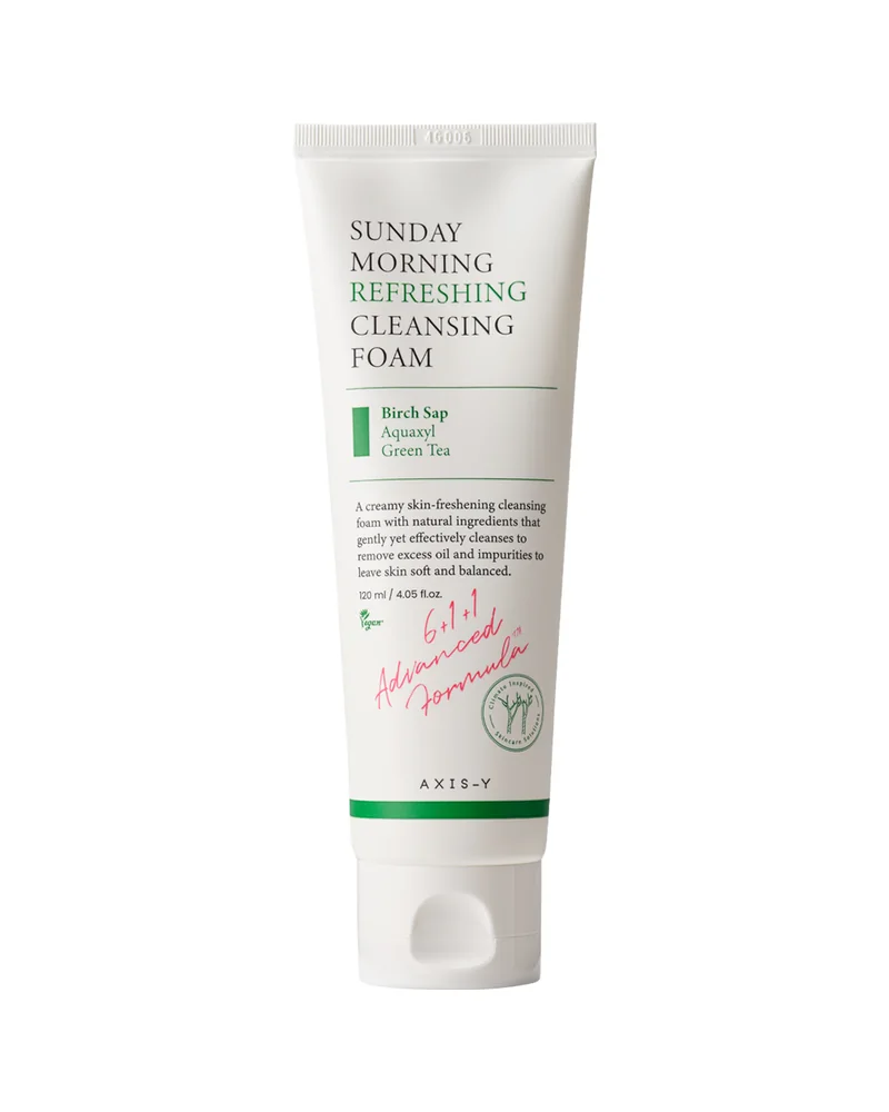 Tubo de Sunday Morning Refreshing Cleansing Foam sobre fondo blanco