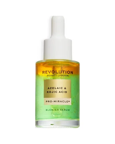 Frasco de Pro Miracle Azelaic Acid, Kojic Acid & Tea Tree Blemish Serum sobre fondo blanco
