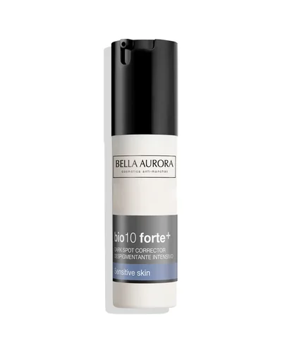 Envase de Bio10 Forte+ Sérum Despigmentante Intensivo Piel Sensible sobre fondo blanco