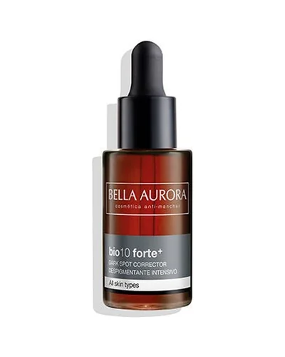 Envase de Bio10 Forte+ Sérum Despigmentante sobre fondo blanco