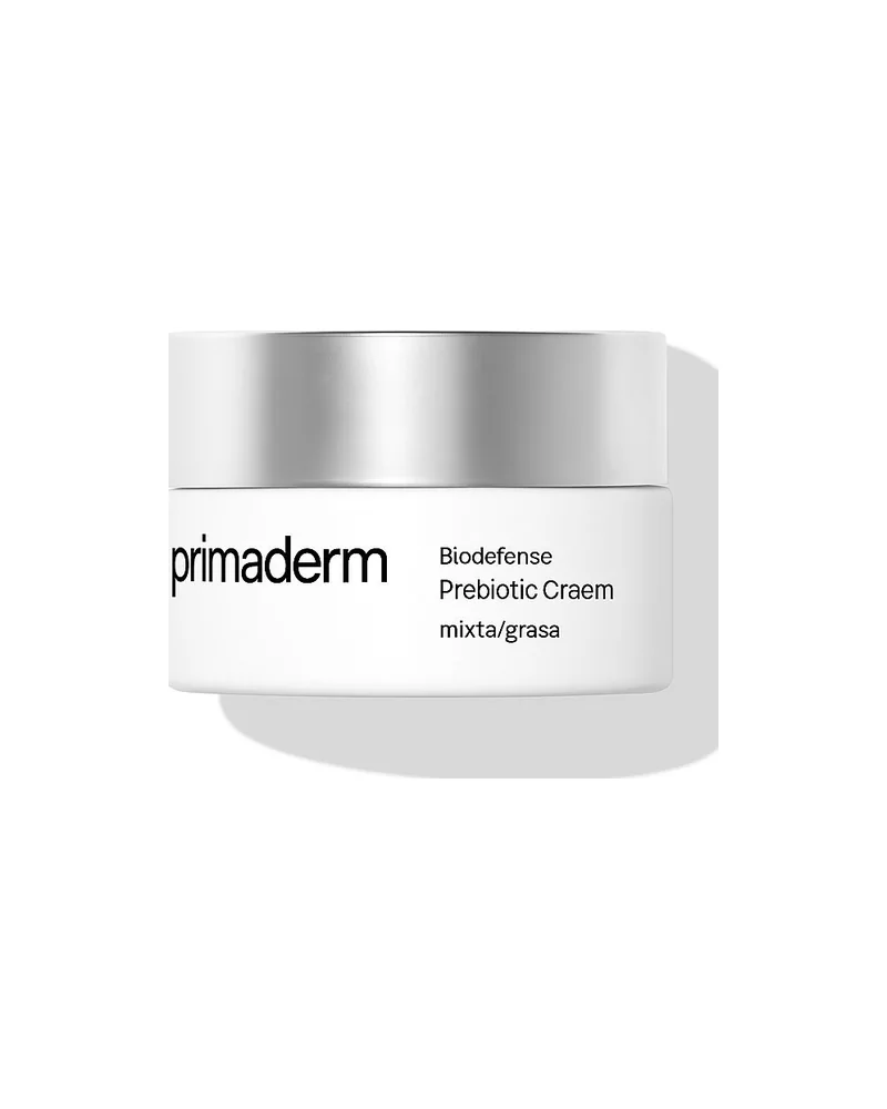 Tarro de Biodefense Prebiotic Cream mixta/grasa sobre fondo blanco