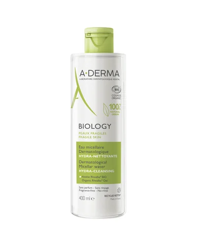 Envase de Biology Agua Micelar Dermatológica sobre fondo blanco