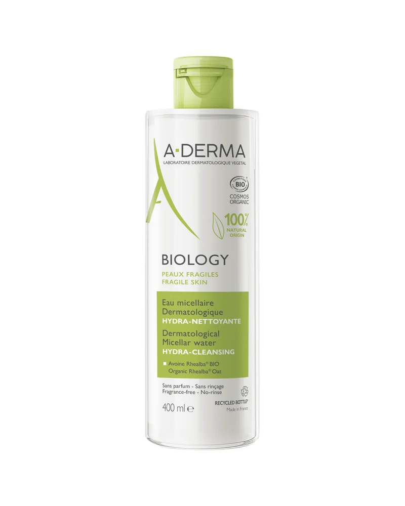 Envase de Biology Agua Micelar Dermatológica sobre fondo blanco
