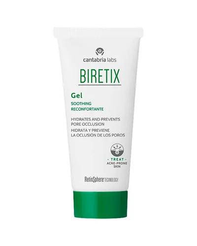 Envase de Biretix Gel Reconfortante sobre fondo blanco