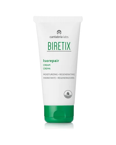 Envase de Biretix Isorepair Crema sobre fondo blanco