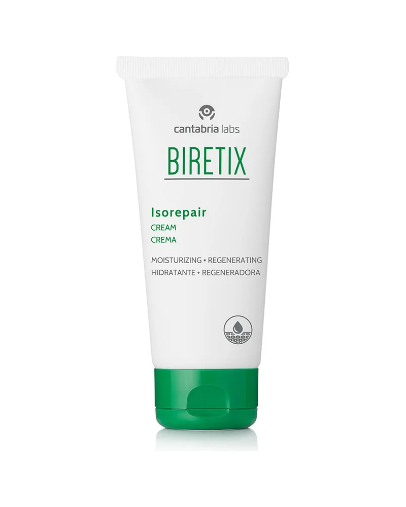 Envase de Biretix Isorepair Crema sobre fondo blanco
