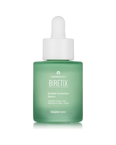 Envase de Biretix Sérum Doble Corrección sobre fondo blanco