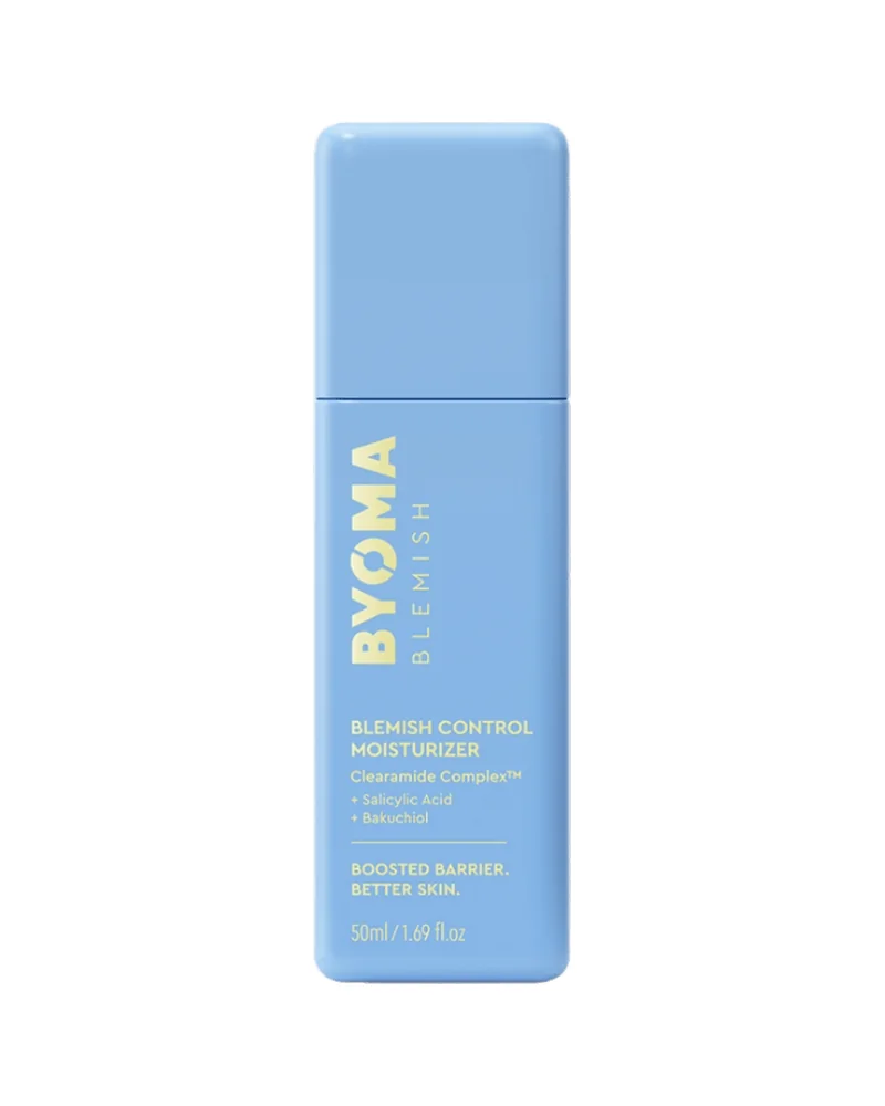 Frasco con dosificador de Blemish Control Moisturiser sobre fondo blanco