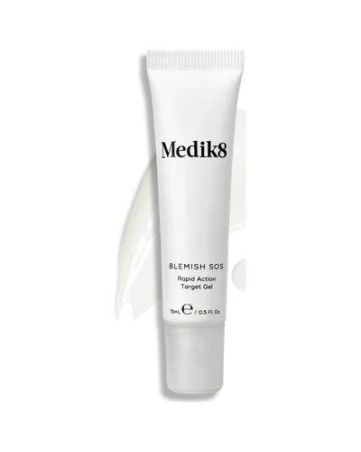 Envase de Blemish SOS sobre fondo blanco, con una muestra de la textura al lado