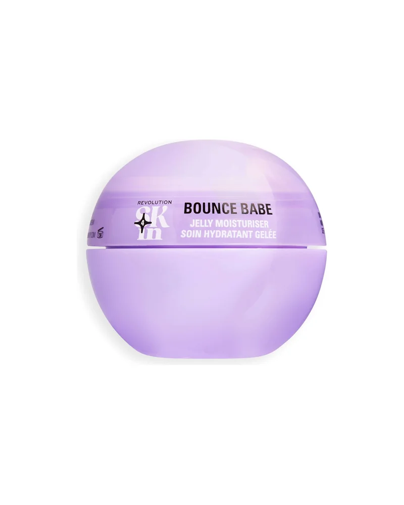 Tarro esférico lila de Bounce Babe Jelly Moisturiser sobre fondo blanco