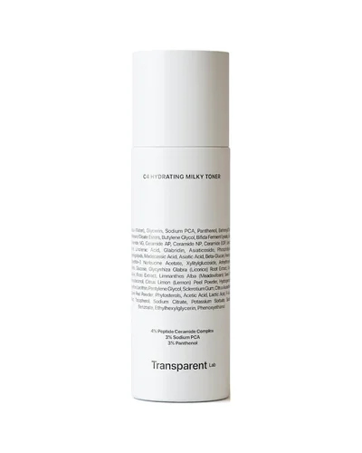 Envase de C4 Hydrating Milky Toner sobre fondo blanco
