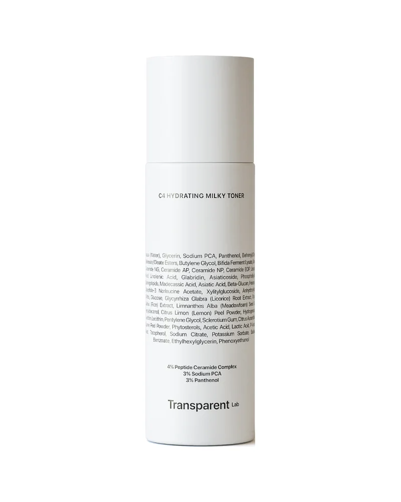 Envase de C4 Hydrating Milky Toner sobre fondo blanco