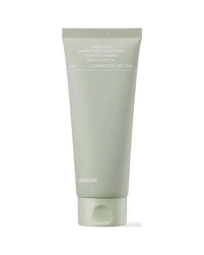 Envase de Ji Woo Gae Baking Soda Deep Pore Foam Cleansing sobre fondo blanco