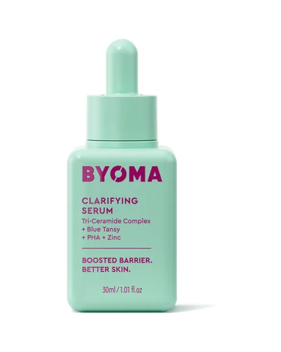 Frasco con cuentagotas de Clarifying Serum sobre fondo blanco