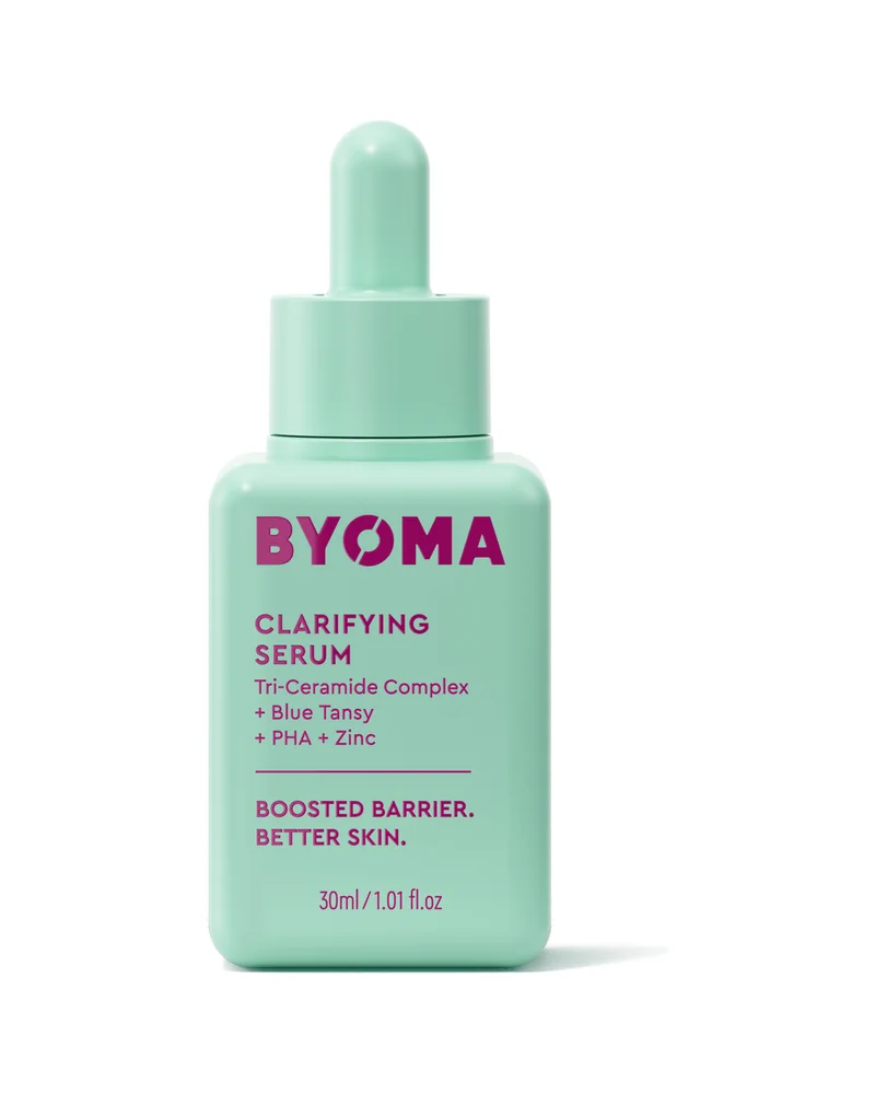 Frasco con cuentagotas de Clarifying Serum sobre fondo blanco