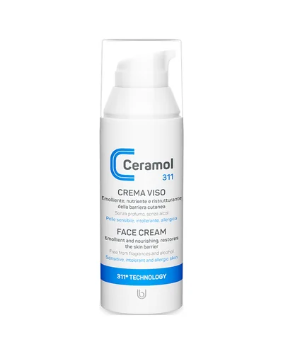 Frasco airless de Ceramol Crema facial 311 sobre fondo blanco