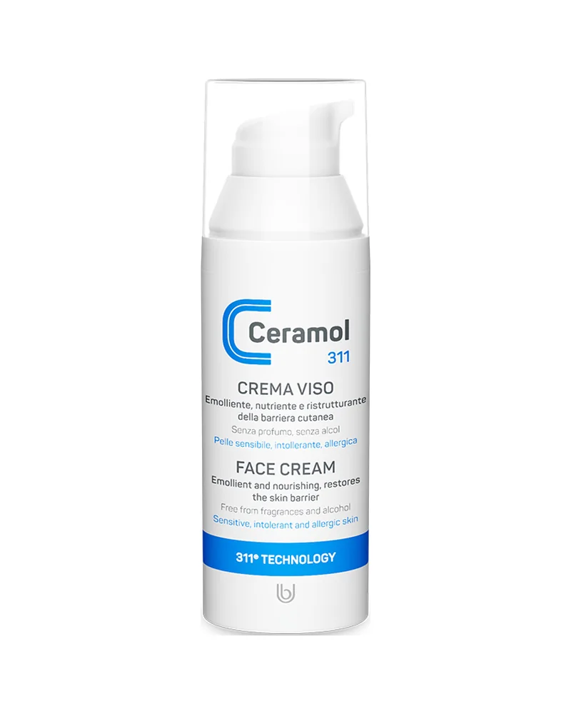 Frasco airless de Ceramol Crema facial 311 sobre fondo blanco