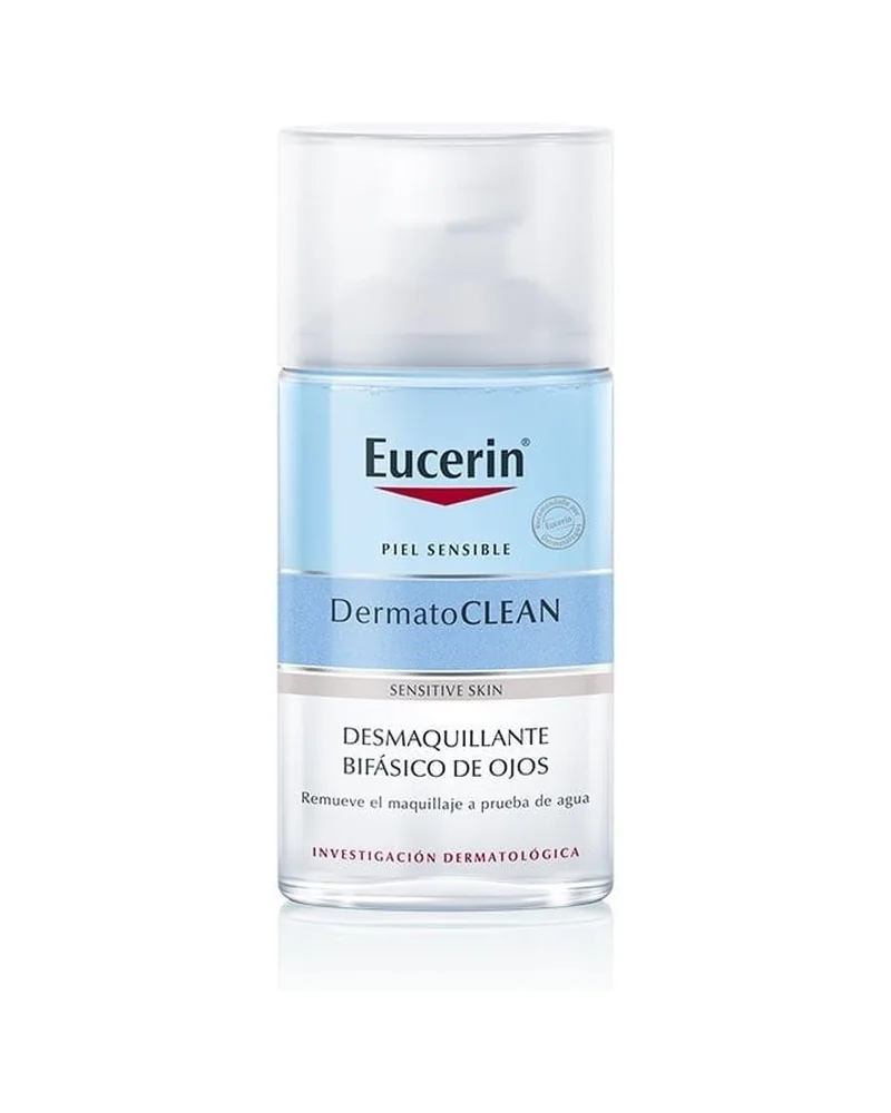 Envase de DermatoClean Desmaquillante de Ojos sobre fondo blanco