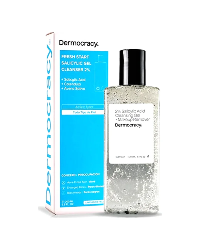 Botella de Fresh Start Salicylic Gel Cleanser 2% junto a su caja sobre fondo blanco