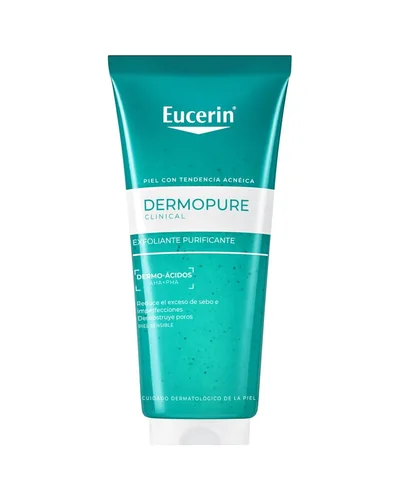 Envase de DermoPure Clinical Exfoliante Purificante sobre fondo blanco