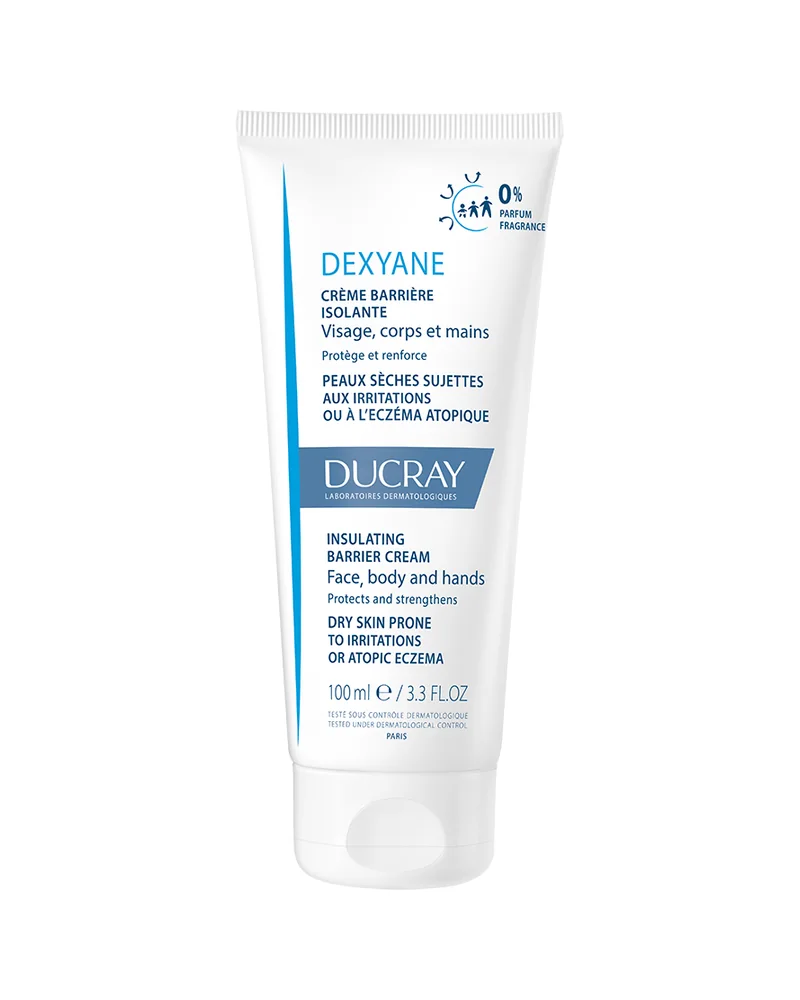 Envase de Dexyane Crema barrera aislante sobre fondo blanco