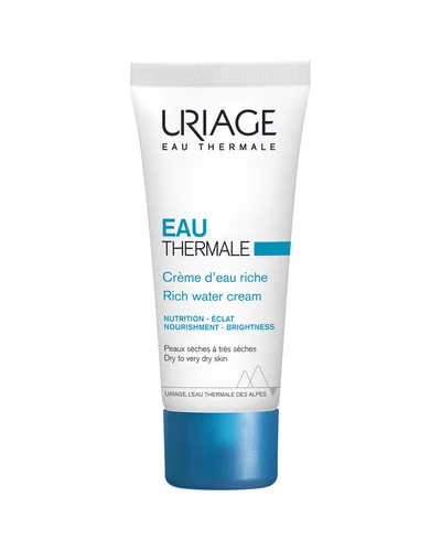 Envase de Eau Thermale Crema de Agua Rica sobre fondo blanco