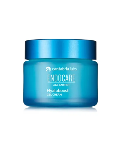 Envase de Endocare Age Barrier Hyaluboost Gel Cream sobre fondo blanco