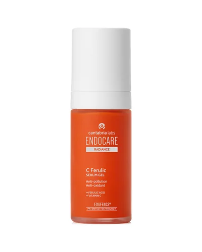 Envase de Endocare Radiance C Ferulic Serum Gel sobre fondo blanco