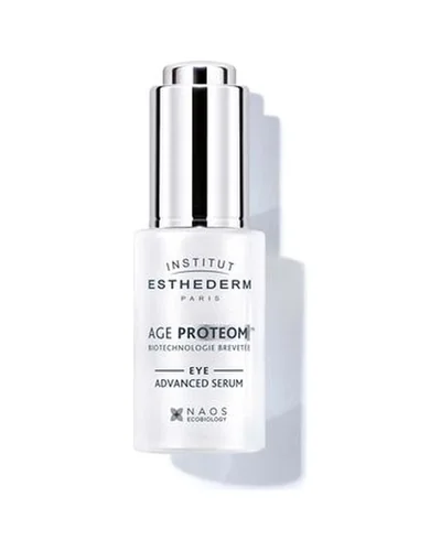 Frasco cuentagotas de Age Proteom Eye Advanced Serum sobre fondo blanco