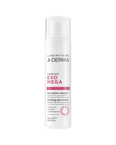 Envase de Exomega Gel-Crema Calmante sobre fondo blanco