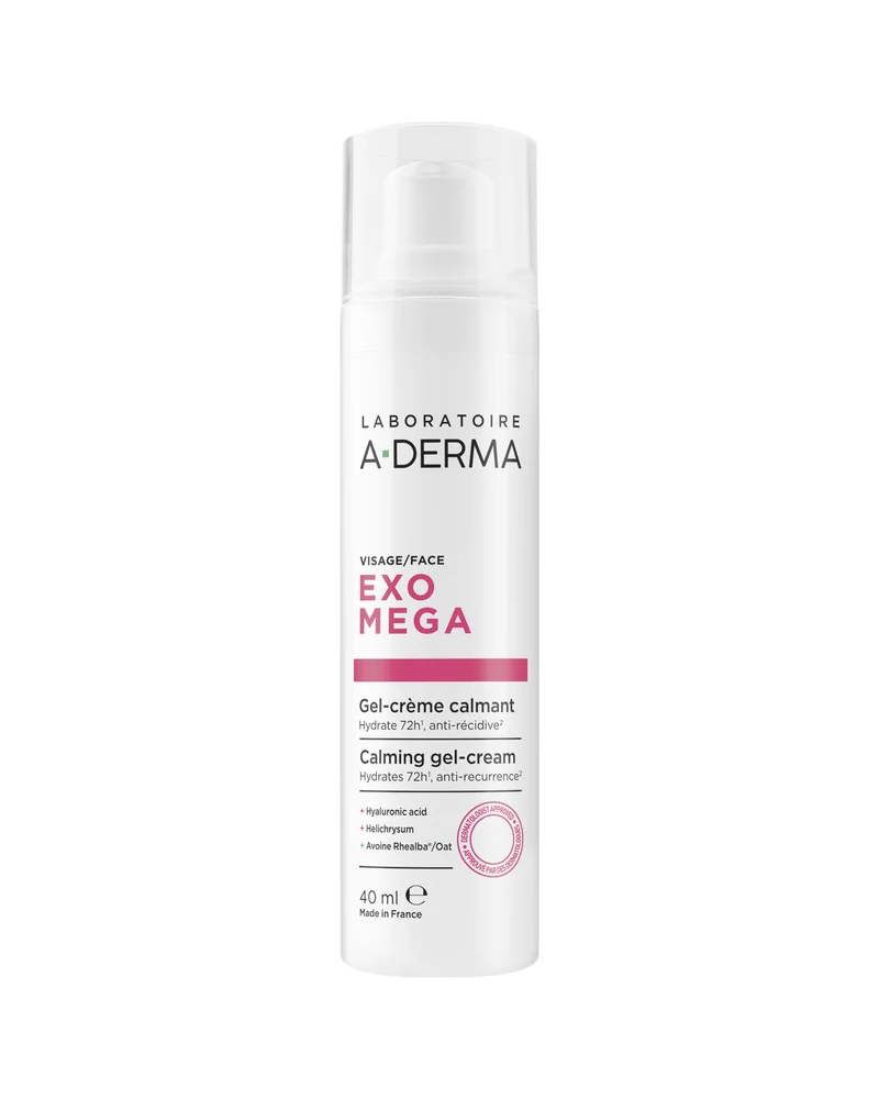 Envase de Exomega Gel-Crema Calmante sobre fondo blanco